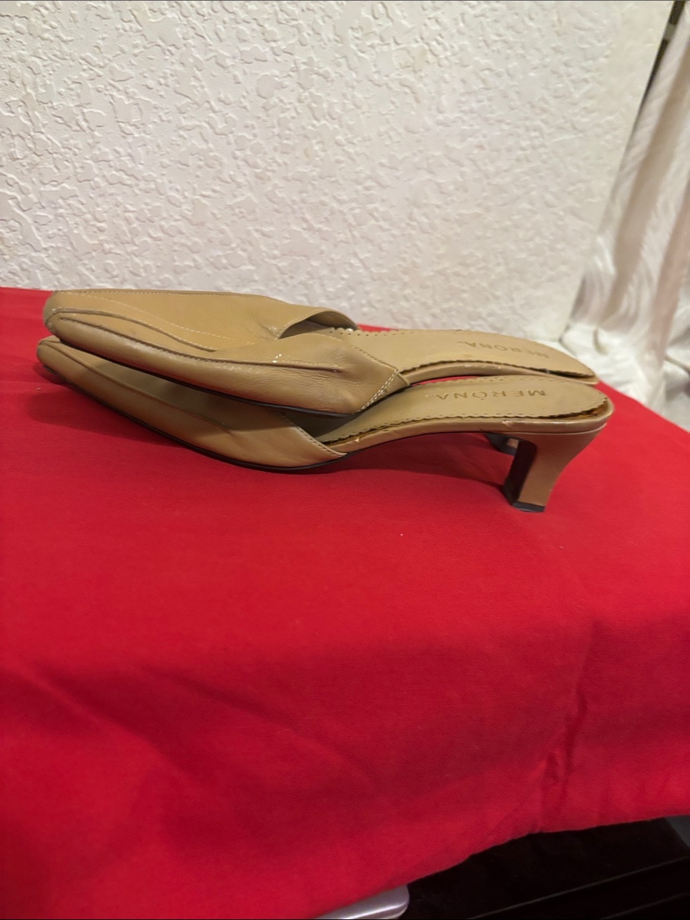 Merona Beige Tan Low Kitten Heel Slip-On Mules